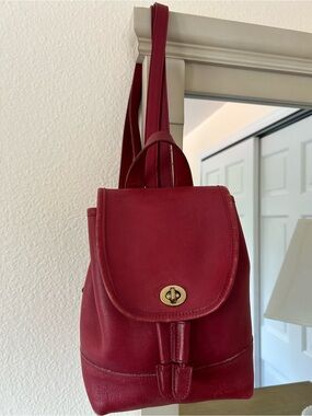 Vintage 2002 Authentic Coach Red Leather Mini Daypack Backpack w/ Hangtag